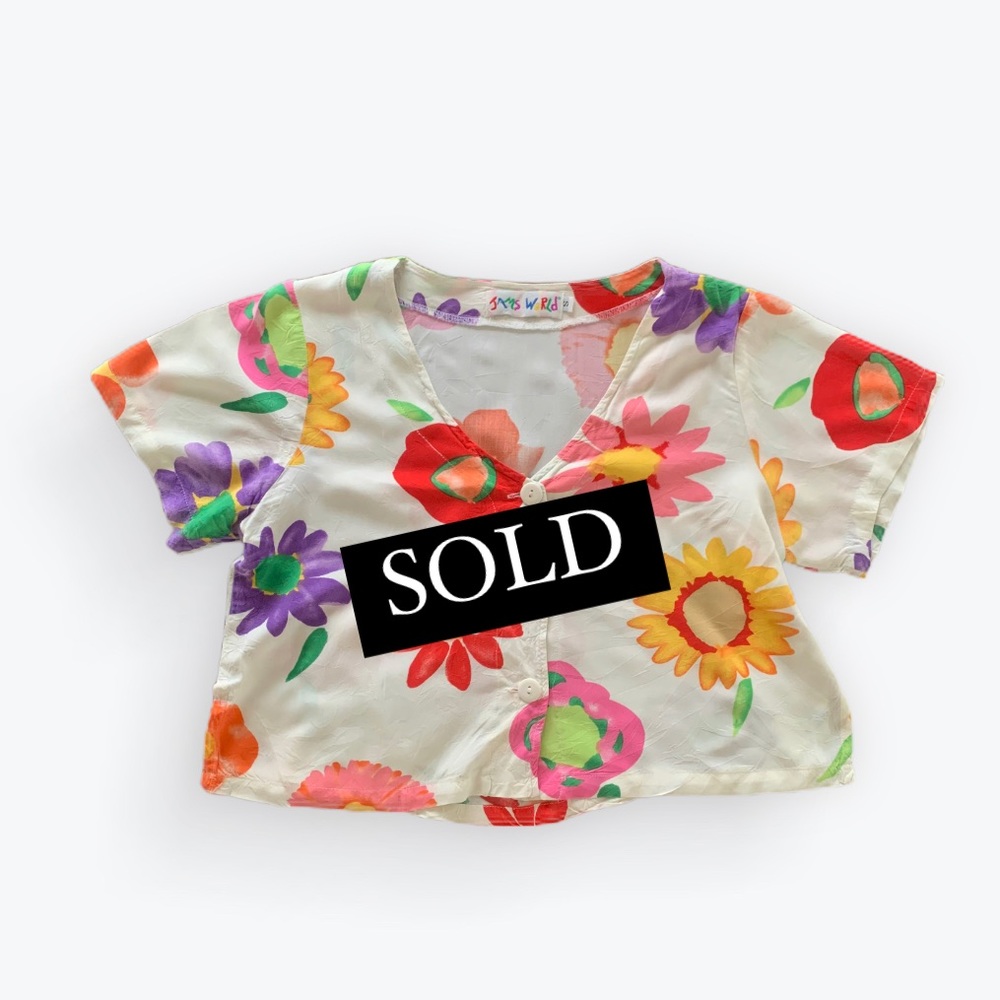 Vintage floral button up crop top